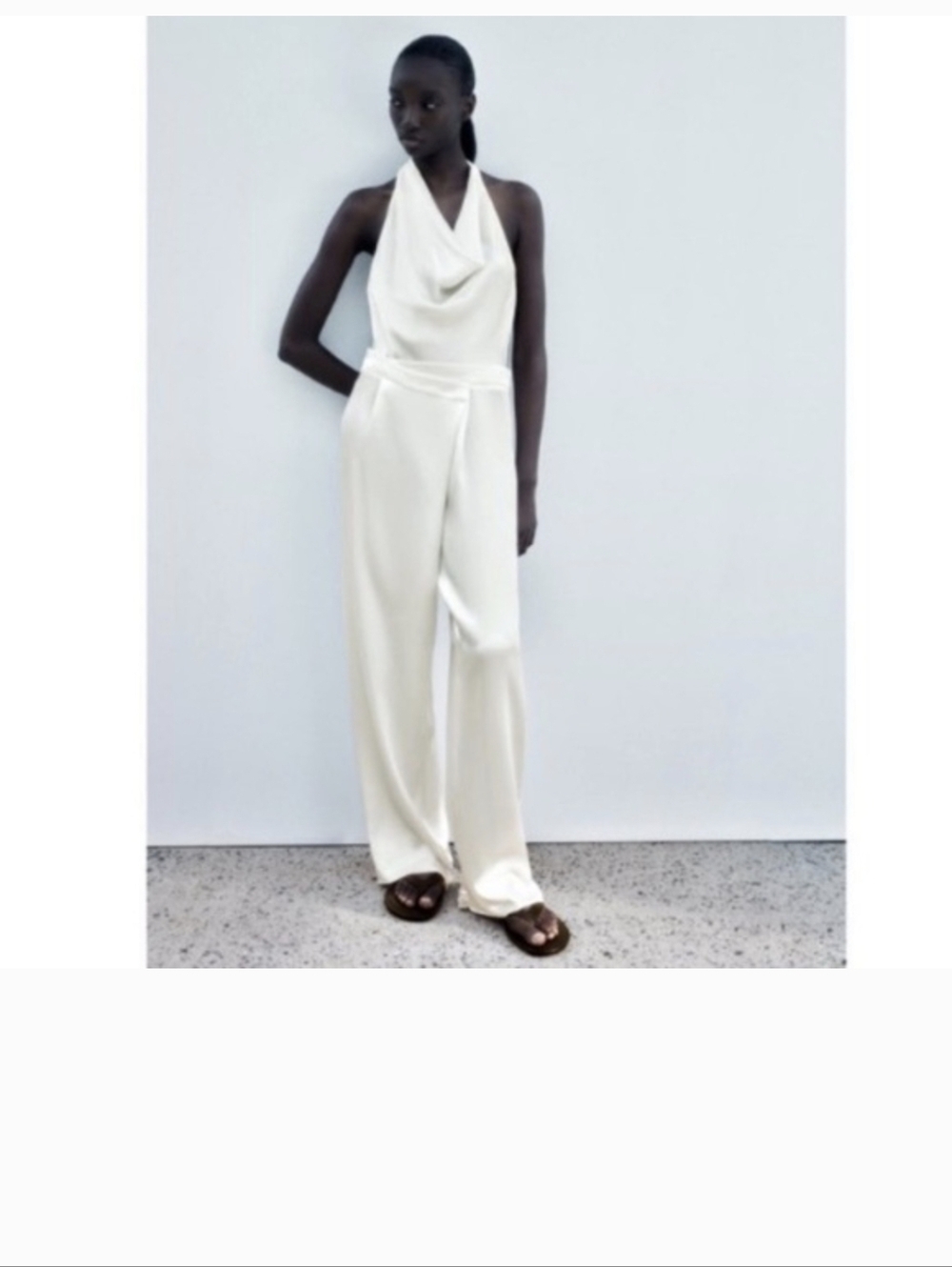 Zara,Satin Sleeveless Cream Draped Jumpsuit Xs - Picture 2 of 5